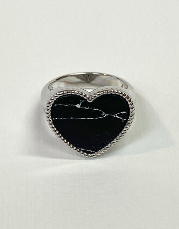Valencia Heart Ring In Silver Black Onyx